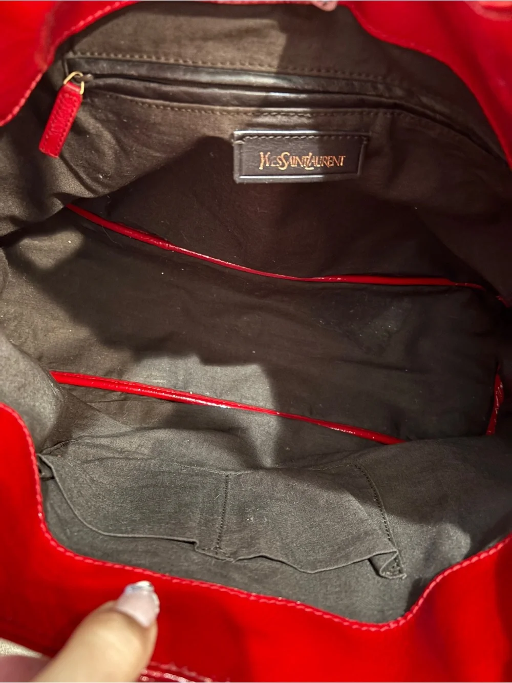 Yves Saint Laurent Red Patent Leather Ruffled Hobo Bag